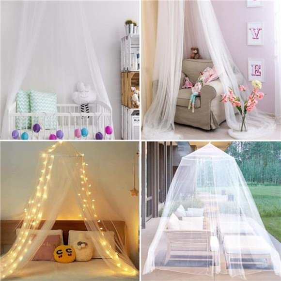 Mosquito Net Bed Canopy for Girls,King CanopyBed Curtains QueenSize from Ceiling - Picture 4 of 8